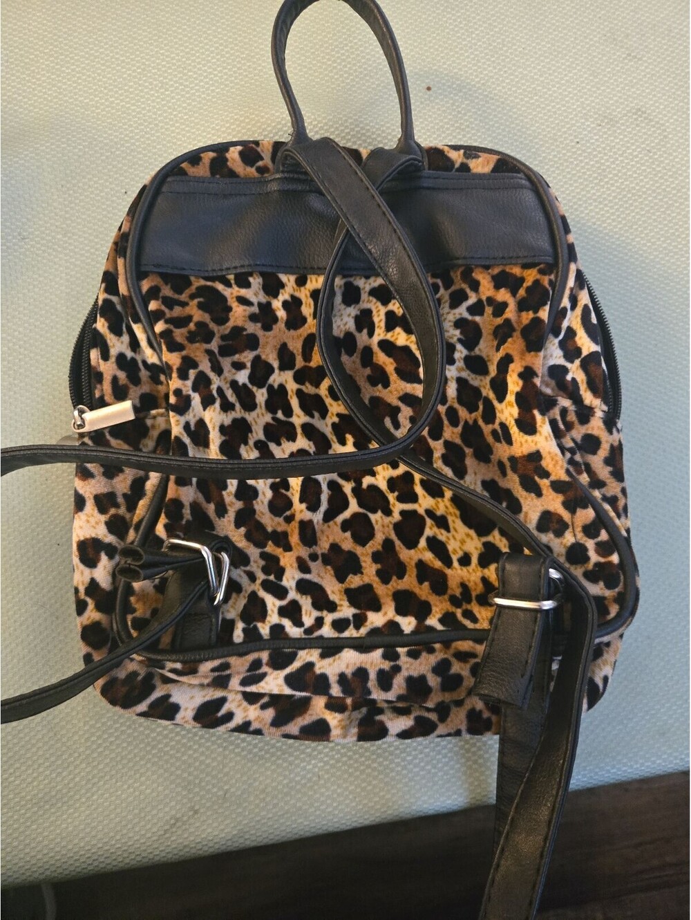 Leopard Print Faux Fur Mini Backpack - Picture 2 of 5